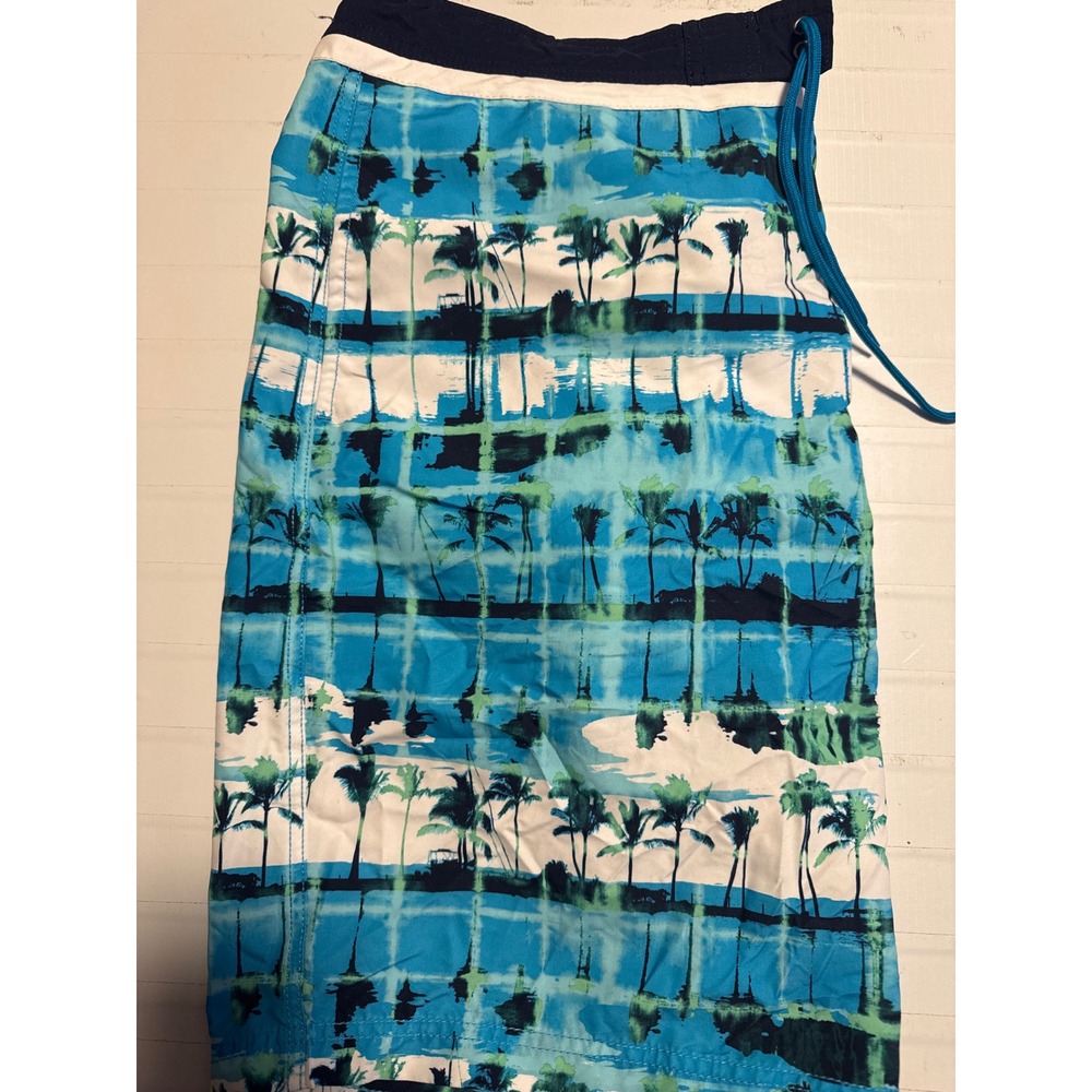 Roundtree & Yorke‎ Swim Trunks Mens XL Blue Tropical Palm Tree Board Shorts NEW